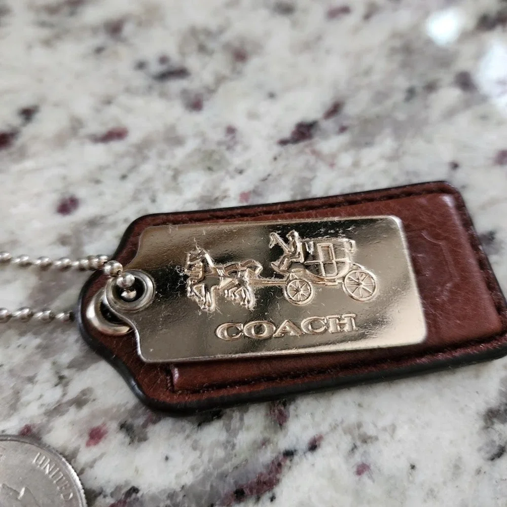 COACH Replacement Hangtag Set Brown Saddle Leather Bag Charms Metal Horse Logo
